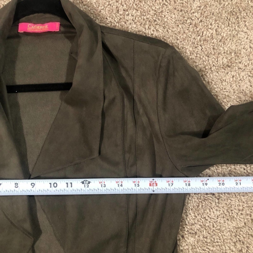 Catherine Malandrino Olive Green Faux Suede Cascade Open Front Jacket Petite S - Picture 11 of 12